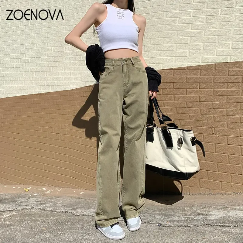 ZOENOVA Hot Y2k American Spice Girl Style Pantalones Wide Leg Pants Retro Casual Streetwear High Waisted Chic Denim For Women