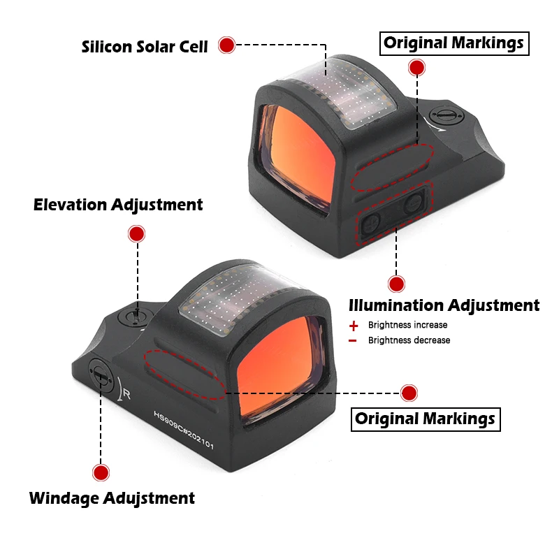 Taktyczny celownik 507C Holosan Solar Power RMR Red Dot Sight Mini Reflex z szyną mocującą Glock Rex 20 mm do polowania na zewnątrz pistoletu