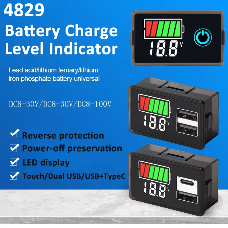 بطارية السيارة الرقمية الفولتميتر DC8-30V/100 فولت LED مؤشر مستوى شحن البطارية الرصاص الحمضية ليثيوم سعة البطارية العالمية متر