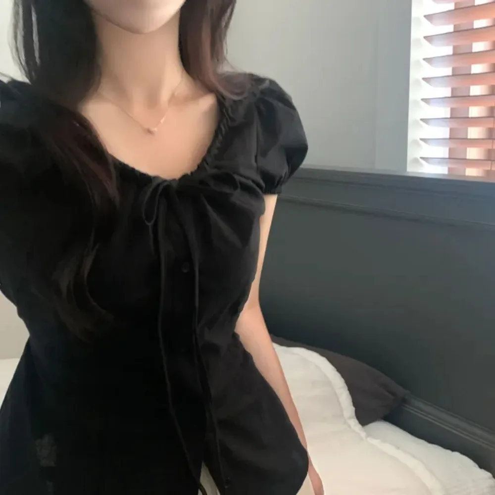 

Neploe Gentle Fresh Korea Chic Women Clothing Fashion Lace Up All-match Solid New Shirts Age Reduction Ruched Literary Blouses