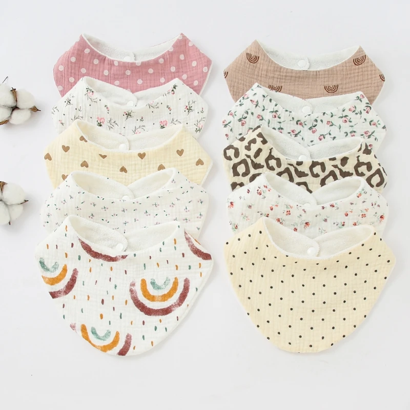 1pc Cotton Muslin Baby Bib Super Absorbent Newborn Feeding Burp Cloth Bandana Adjustable Vintage Floral Boys Girls Saliva Towel