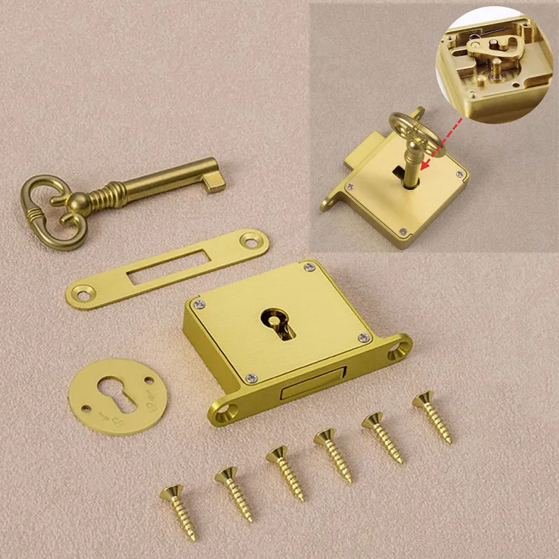 1Pc Retro Brass Drawer Lock Office Desk Filing Cabinet Anti-theft Lock Universal Furniture Hardware Concealed Cabinet Door Locks