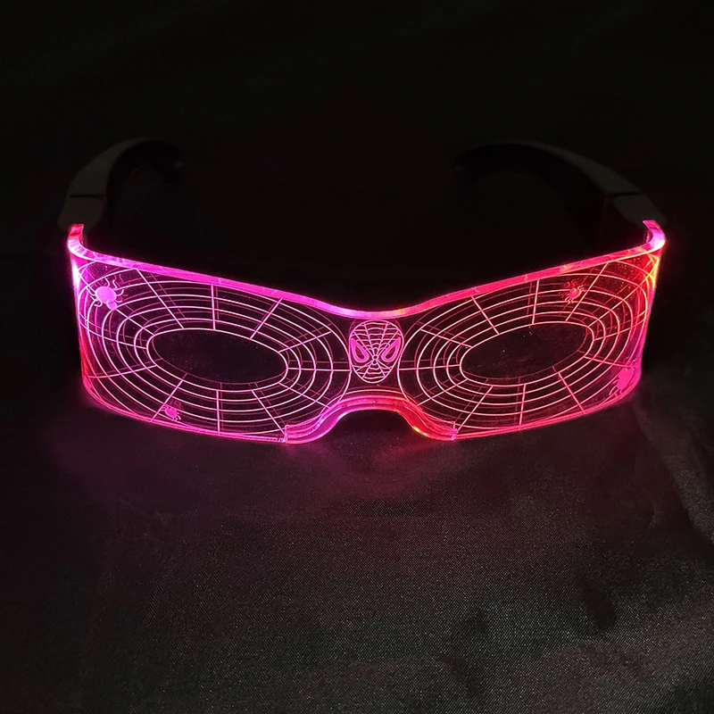 Cool Luminous LED Sunglasses Unisex Decorative Glasses Spider Hero Transparent Lense Eyewear Light Up Dark Night