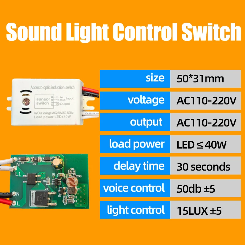 Rilevatore modulo 220V On Off automatico Sensore vocale sonoro intelligente Interruttore della luce Utilizzo nell'interruttore delle scale del magazzino del bagno del corridoio