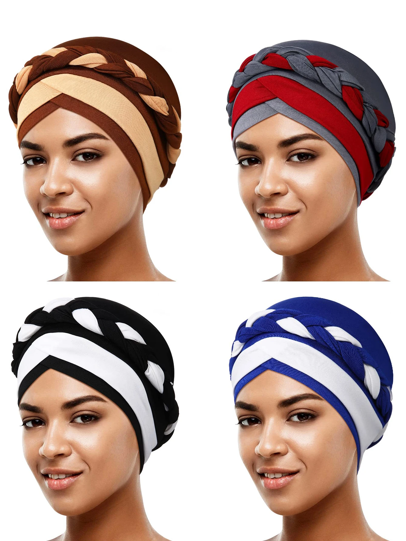 Colorblock Twisted Hijab Turban Hat for Women African Head Scarf Beanie Cancer Chemo Headwear Cap Head Wraps Women