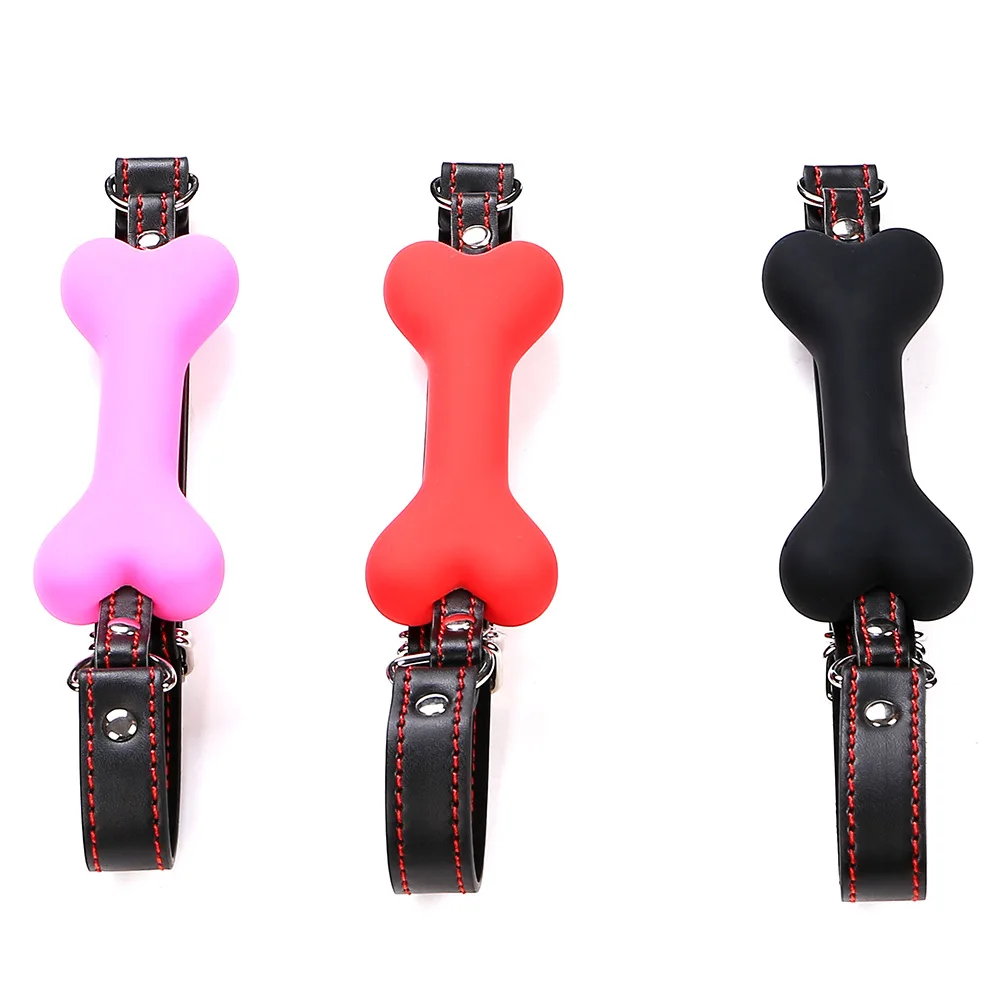 Sexy PU Leather Buckle Straps Silicone Dog Bone oral fixation Mouth Gag for couple Slave BDSM Toys adult games restraints estim
