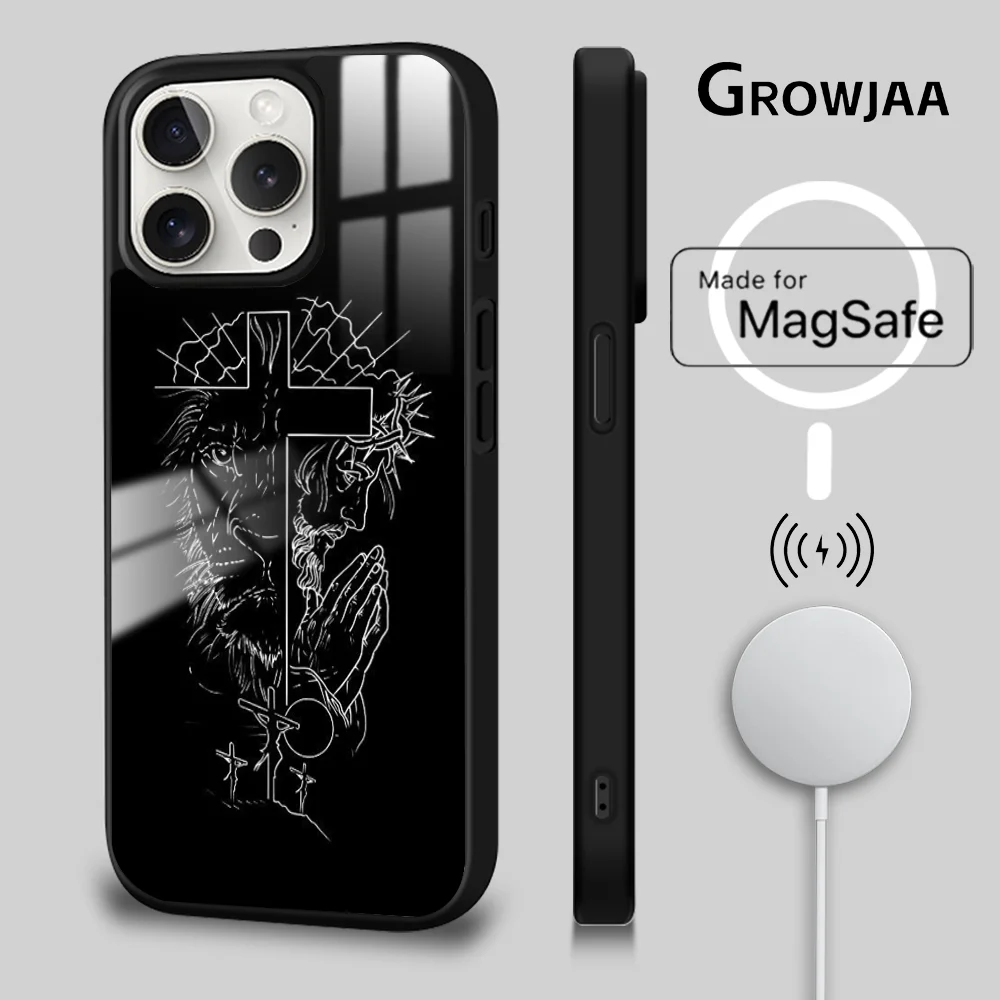 Cross God Jesus Christ Phone Case For iPhone 15 14 13 12 11 Pro Max Plus Mini Magsafe Shockproof Mirror Wireless Magnetic Cover