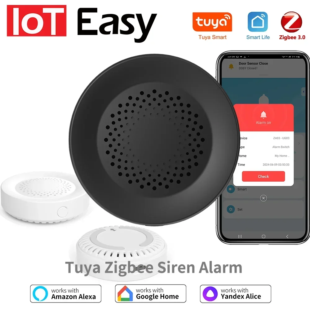 Inteligentna syrena alarmowa Tuya do bezpieczeństwa w domu z głośnikiem 100 dB Wymaga koncentratora Tuya Zigbee Współpracuje z Google Home Yandex Alice Alexa