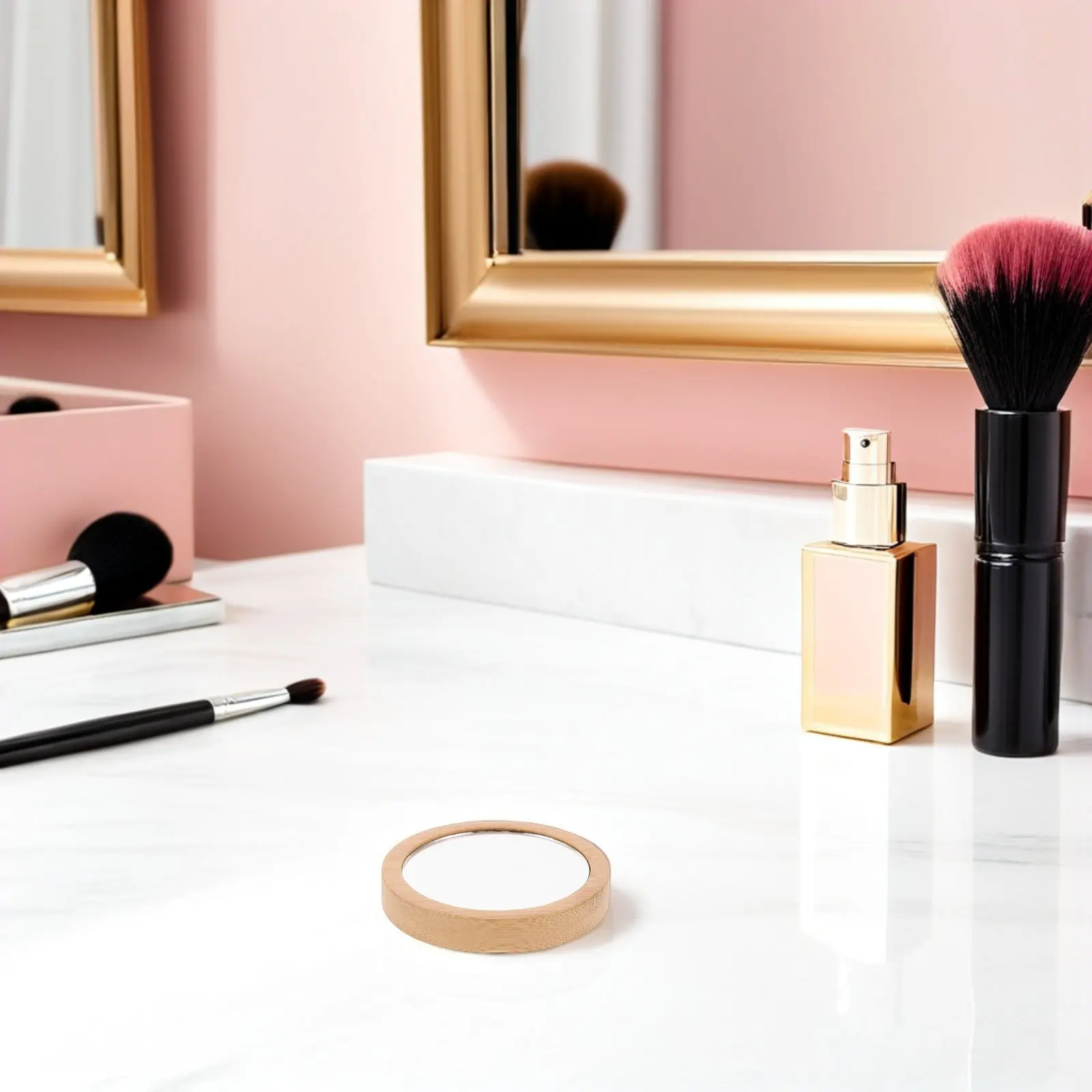 

3Pcs Vintage Portable Makeup Mirrors Wooden Round Mini Pocket Compact Mirror Clear Reflection Travel Handheld Purse Vanity