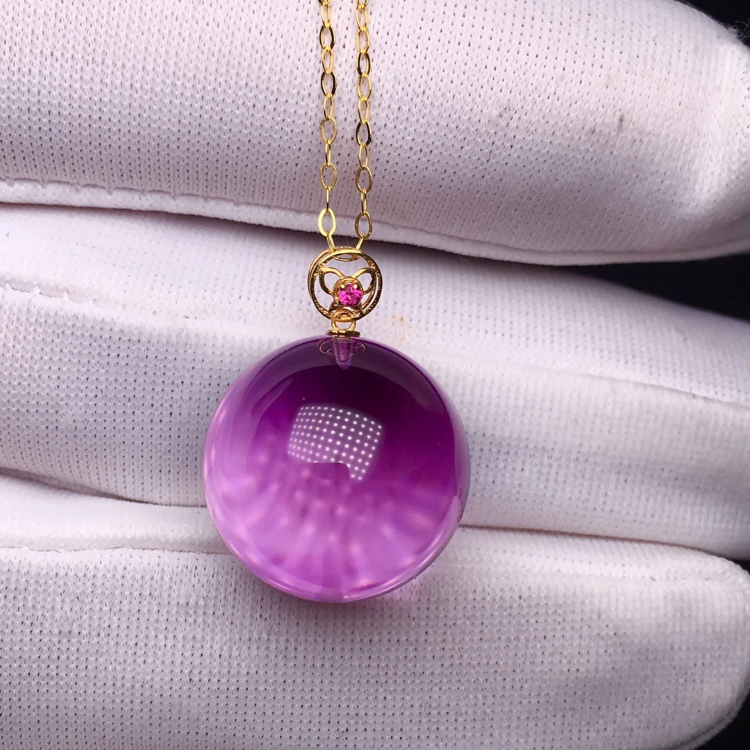 Natural Purple Amethyst Quartz Pendant Necklace 15mm Round Amethyst Jewelry Beads Women Men Necklace Brazil AAAAAA view 5