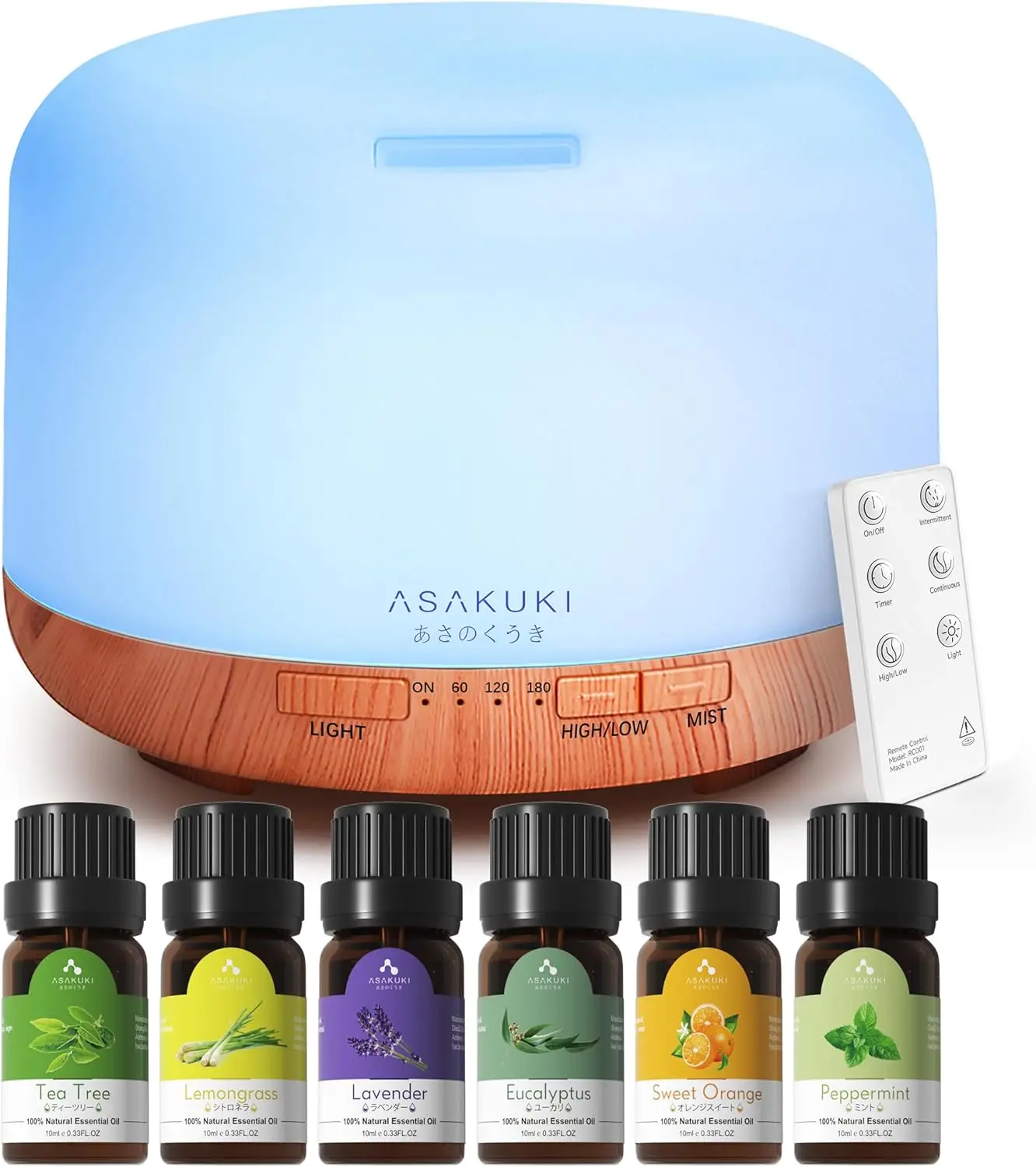 

500ml Aromatherapy Diffuser with 6 Essential Oils, LED Lights & Auto Shut-Off