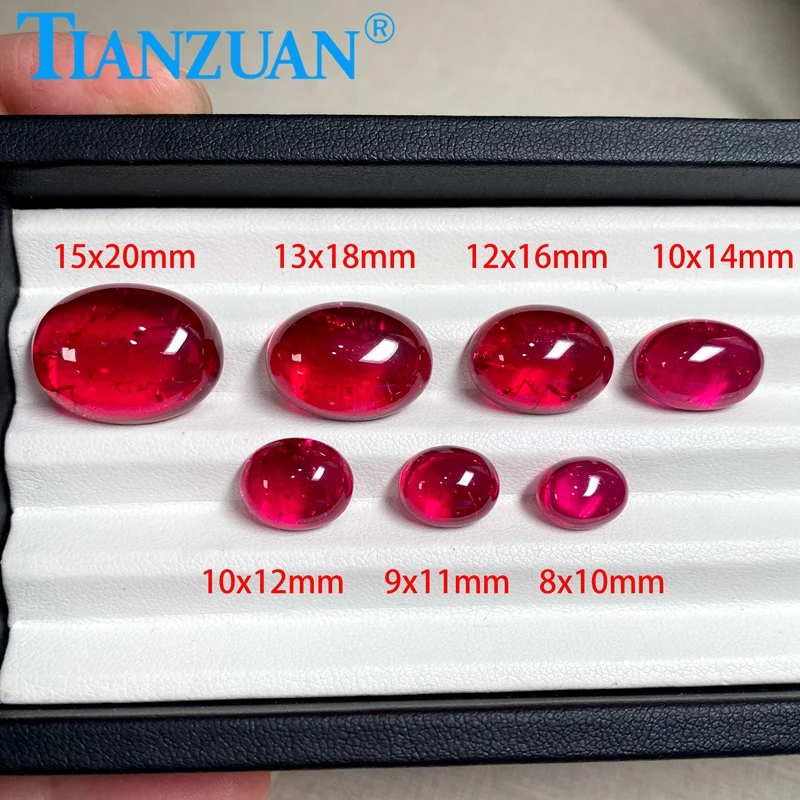 

Oval Shape Flat Back Cabochon cut Artificial Ruby Corundum Stone With Inculsions VS SI Clarity Loose Stone For Jewelry Making