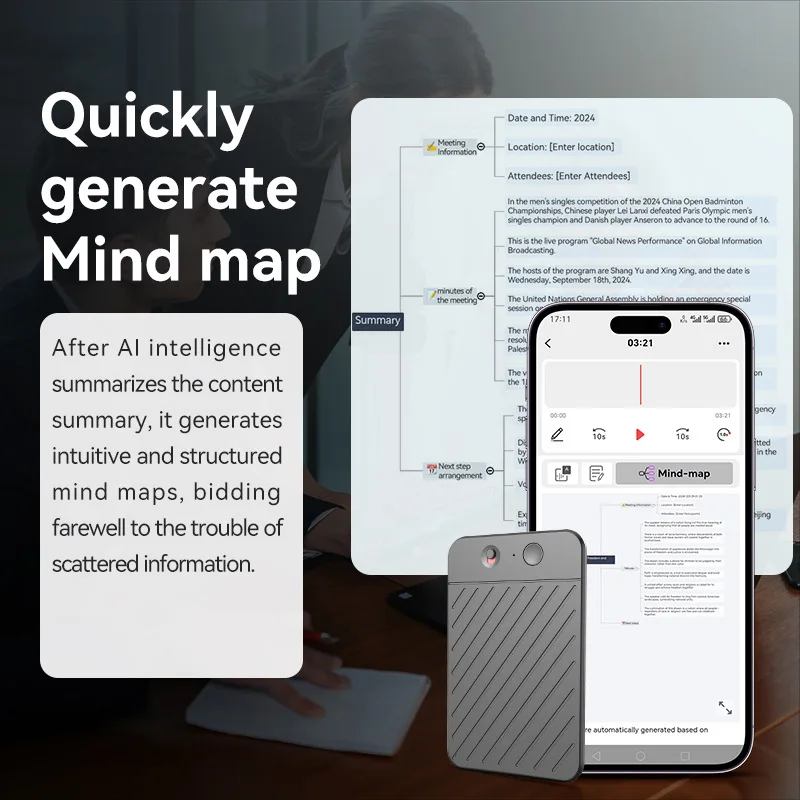 

Диктофон A3 Twill AI: ChatGPT — интеллектуальная транскрипция с приводом, многоязычный перевод, управление через приложение для G