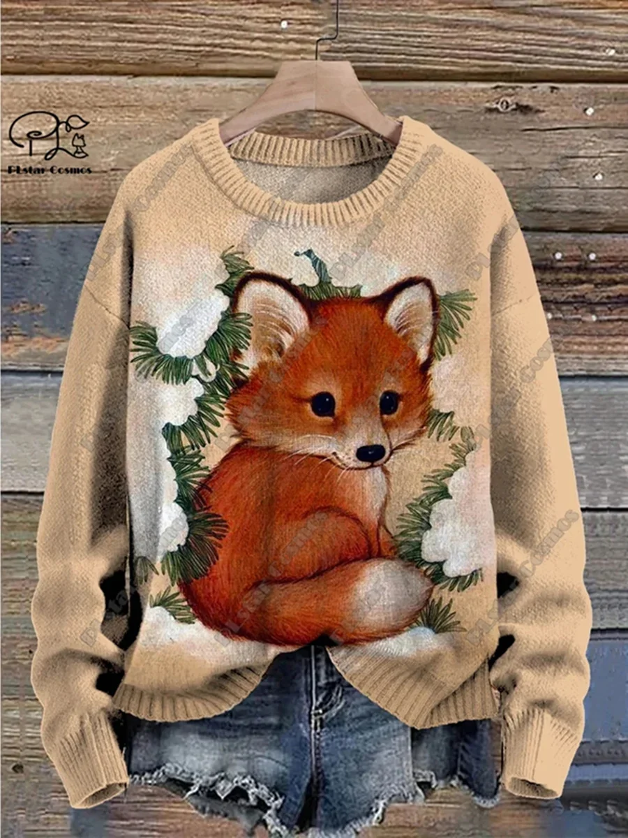 New Winter Men\'s Sweater Animal Series Vintage Cute Fox Art 3D Printed Ugly Sweater Unisex Fashion Harajuku Casual Sweater L004