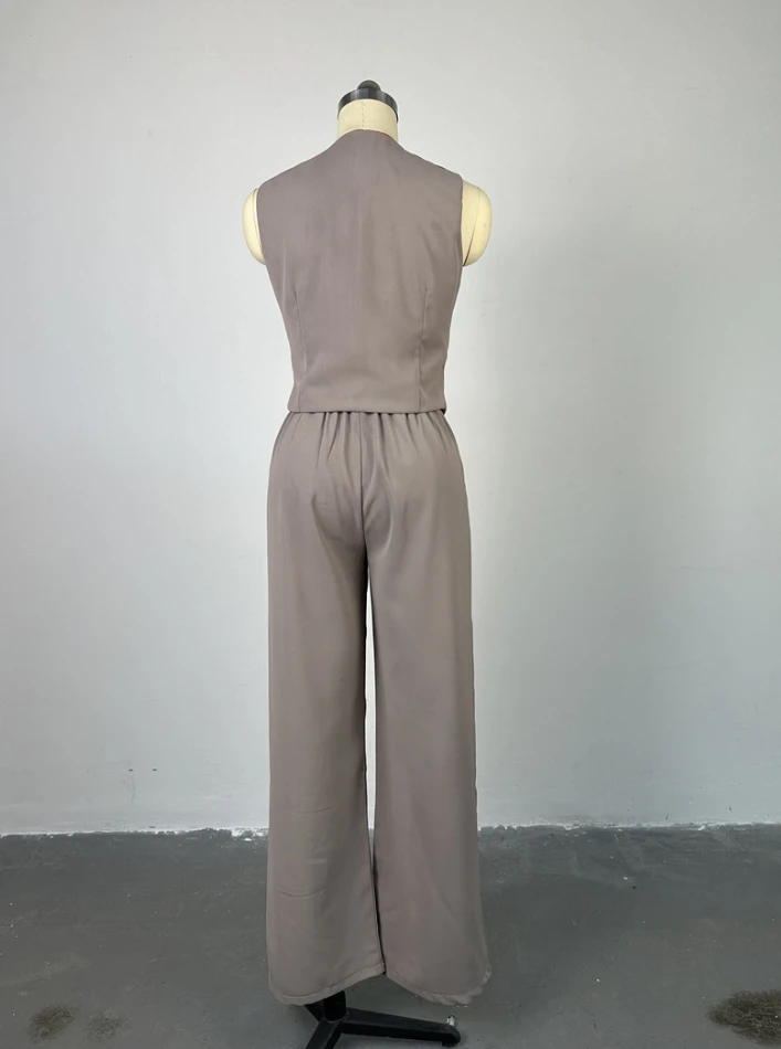 Women's Fashion Casual Set 2024 Summer New V-neck Sleeveless Vest, Hanging Wide Leg Pants, Daily Versatile Set