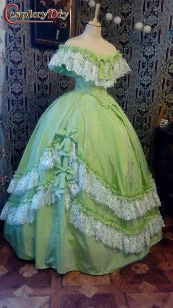 

Cosplaydiy Historical Civil War green dress Victorian princess evening dresses Costume Off Shoulder elegant vintage Gothic Dress