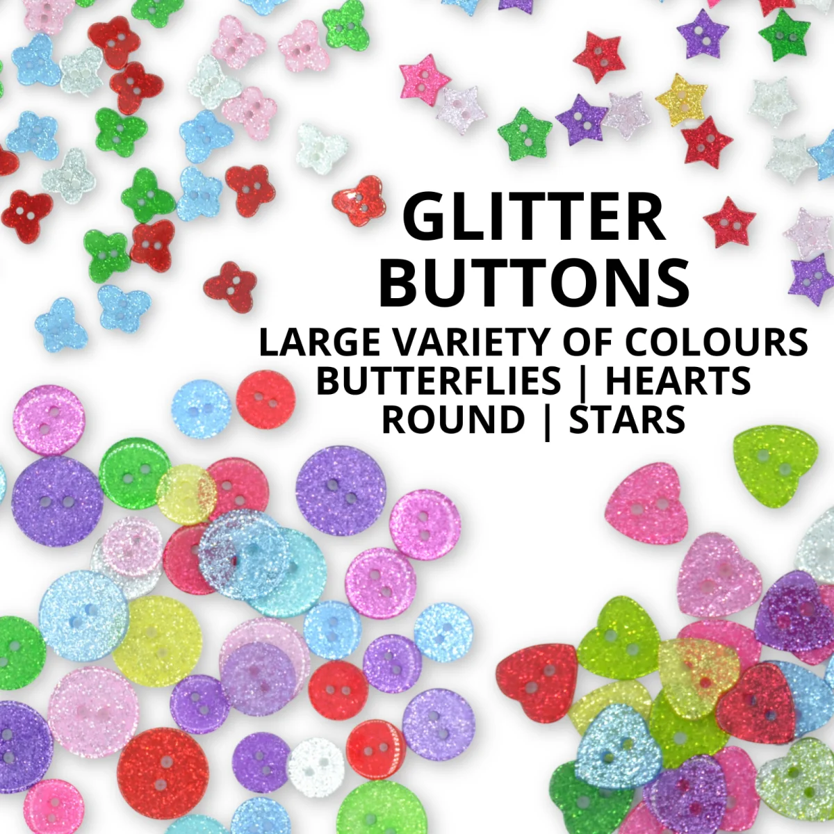 Boutons ronds à paillettes scintillantes en résine, cœur/étoile/papillon/rond pour vêtements,