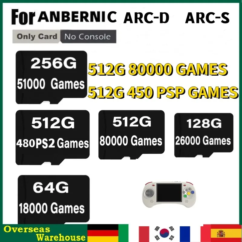 512G 80000 games TF Card Preloaded Games ANBERNIC ARC-D ARC-S  TF Card  for 512G 256G 128G 64G Retro Handheld Game PS2 MAME PSP