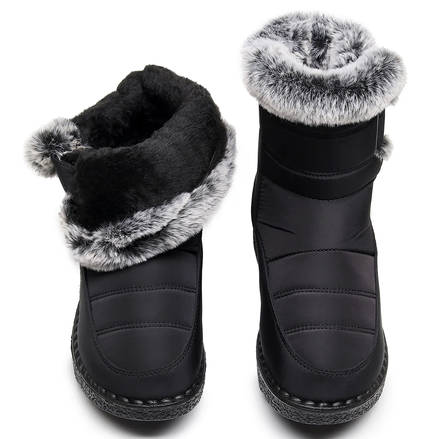 Damen-Winterstiefel bis zur Wadenmitte, wasserdicht, mit Kunstfell gefüttert, mit Klettverschluss, rutschfest, dicke Sohle, warme Outdoor-Stiefel für kaltes Wetter. – Detail 17