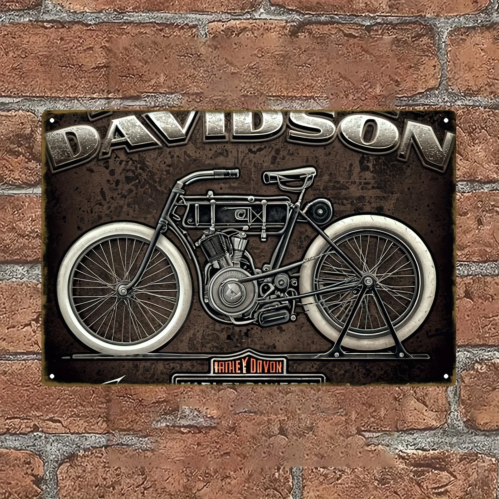 Vintage Davidson Motorcycle Iron Wall Art - Retro Style  Metal Hanging Painting with Mechanical Motorcycle Design, Perfect for M
