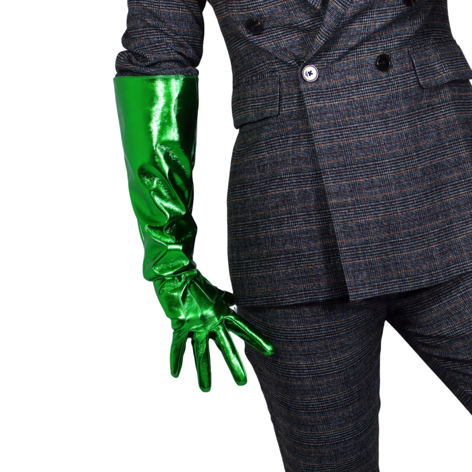 DooWay Unisex Latex Large Gloves Oversize Puff Big Sleeves Electric Green Faux Patent Leather Evening Party Fashion Gala Glove