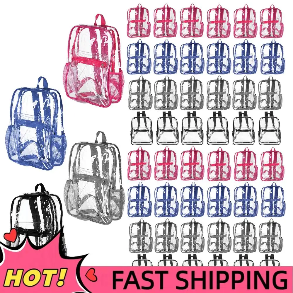

48/72 Pack PVC Transparent Bookbags Heavy Duty See 15 Inch Clear Bookbag for College Travel Sport Work Stadium Approved