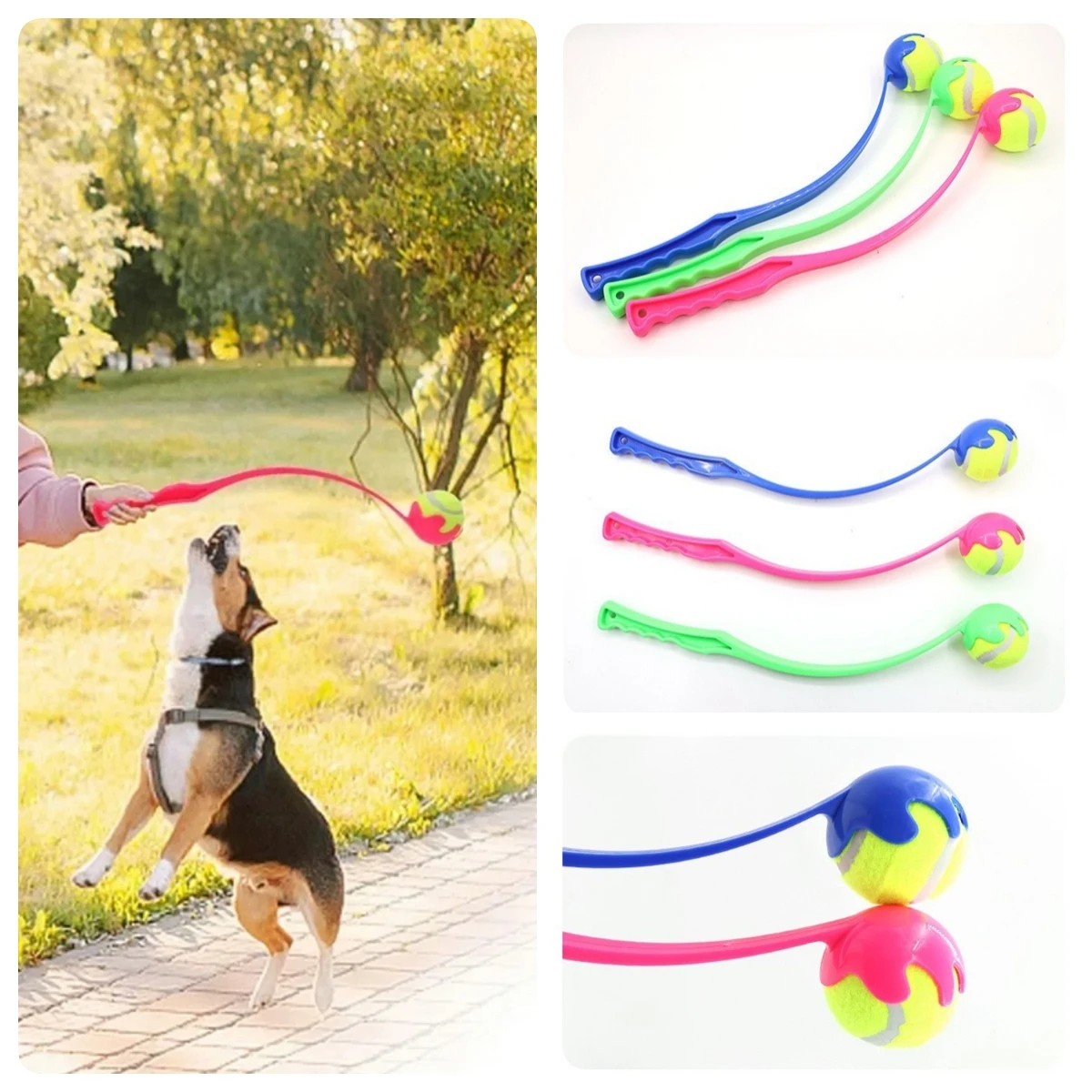 Juego de lanzador de pelotas de tenis para mascotas, juguete de entrenamiento interactivo para perros al aire libre, juego de buscar, mango ergonómico duradero, recolector de pelotas interactivo