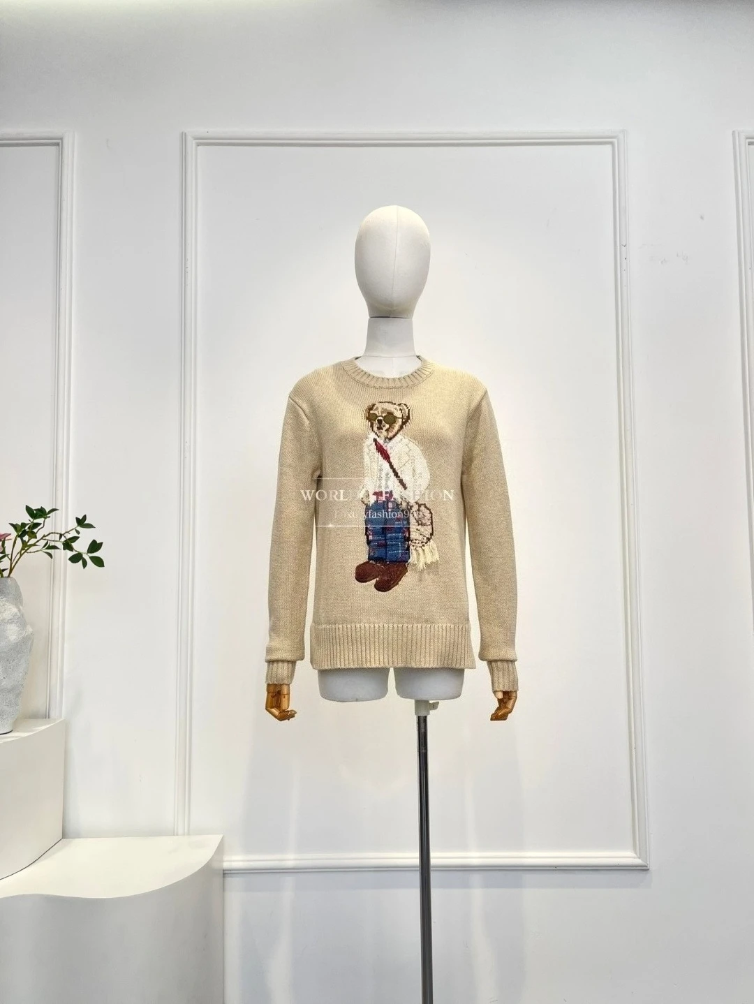 

Высококачественный хлопок, новинка 2025, осенне-зимний свитер с длинными рукавами и принтом медведя, пуловеры, топы