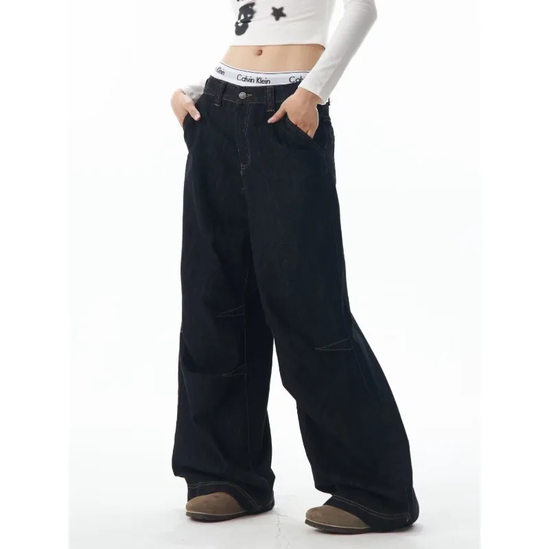 Deeptown-Jean Baggy Noir Vintage pour Femme, Pantalon en Denim, Jambes Larges, Style Harajuku, Rétro Américain, Été