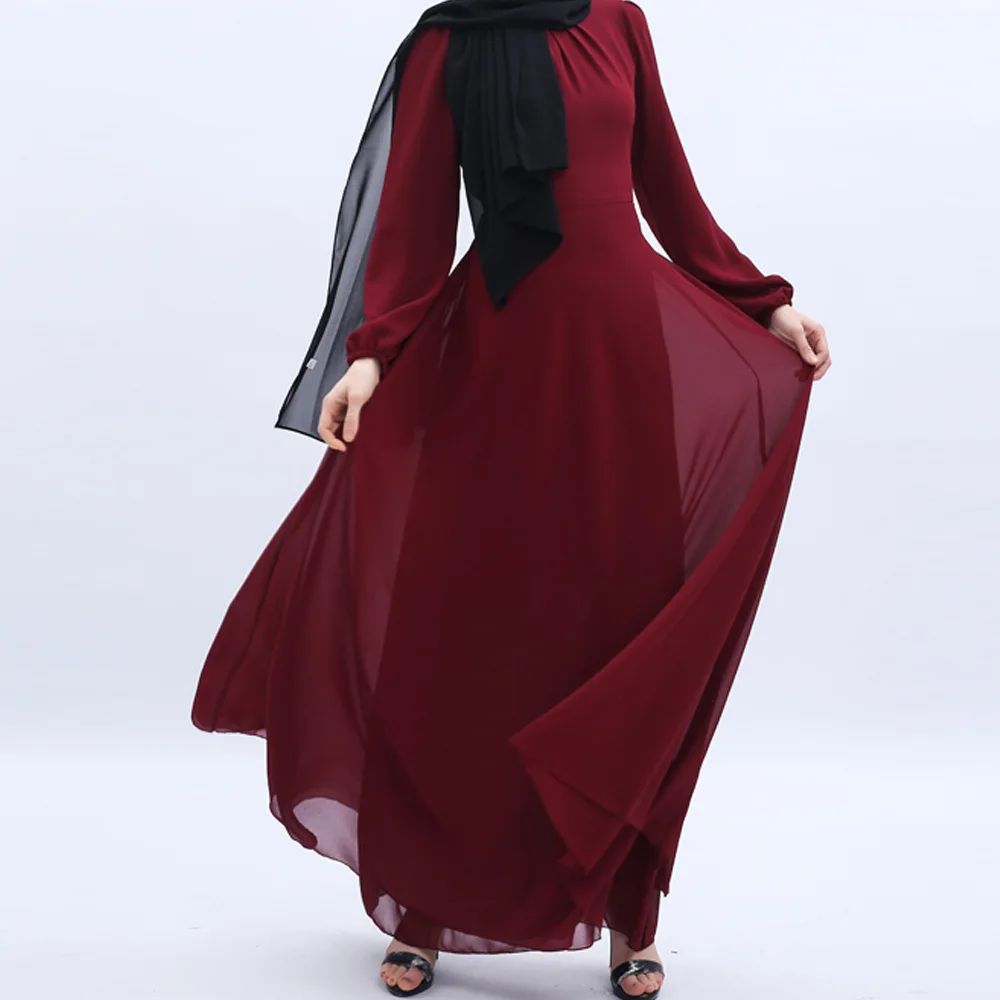 Dubai Chiffon Donna Pianura Abito Musulmano Abaya Turchia Caftano Abiti da Festa Ramadan Jalabiya Festa da Sera Musulmane Femme Abiti
