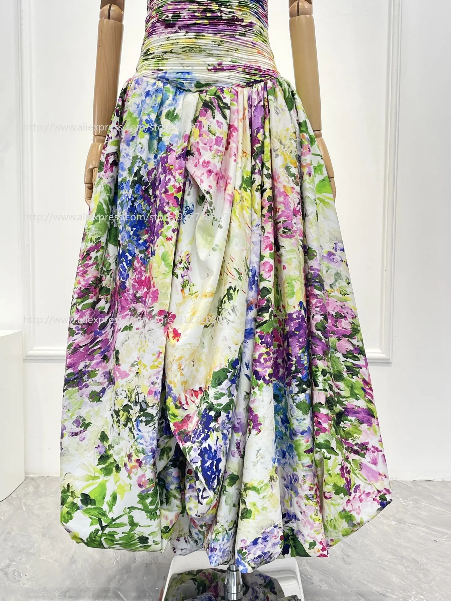 Sukienka midi bez rękawów typu tuba z plisowanym kwiatowym wzorem w zielone kwiaty, wysoka jakość, nowość 2026 dla kobiet