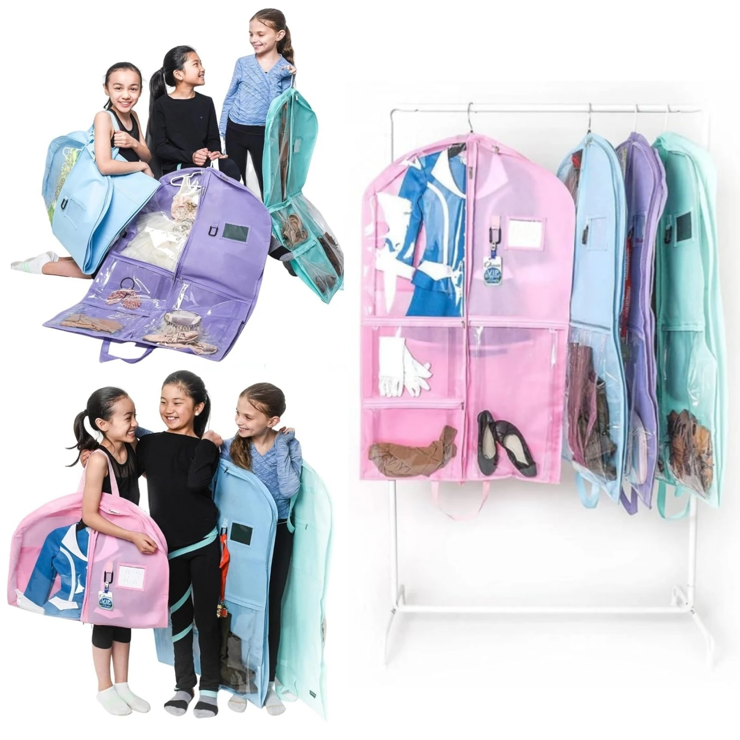 40” Waterproof Hanging Garment Bag with Accessory Pockets Foldable Clothes Dust Cover for Clothes Storage,Dance Costumes,Sports