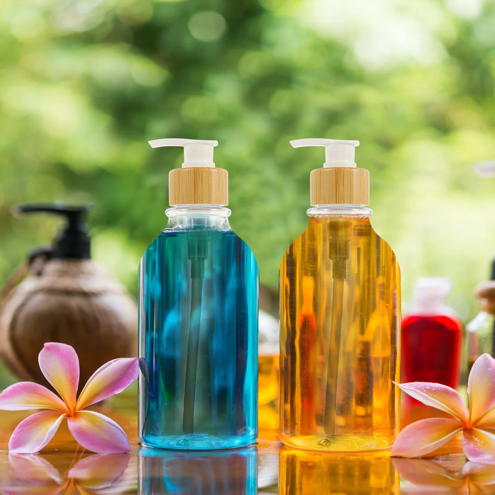 

2pcs Soap Dispenser Shower Gel Bottle PET Bamboo Pump Wash Empty Shampoo Container Travel Liquid Bath Plastic