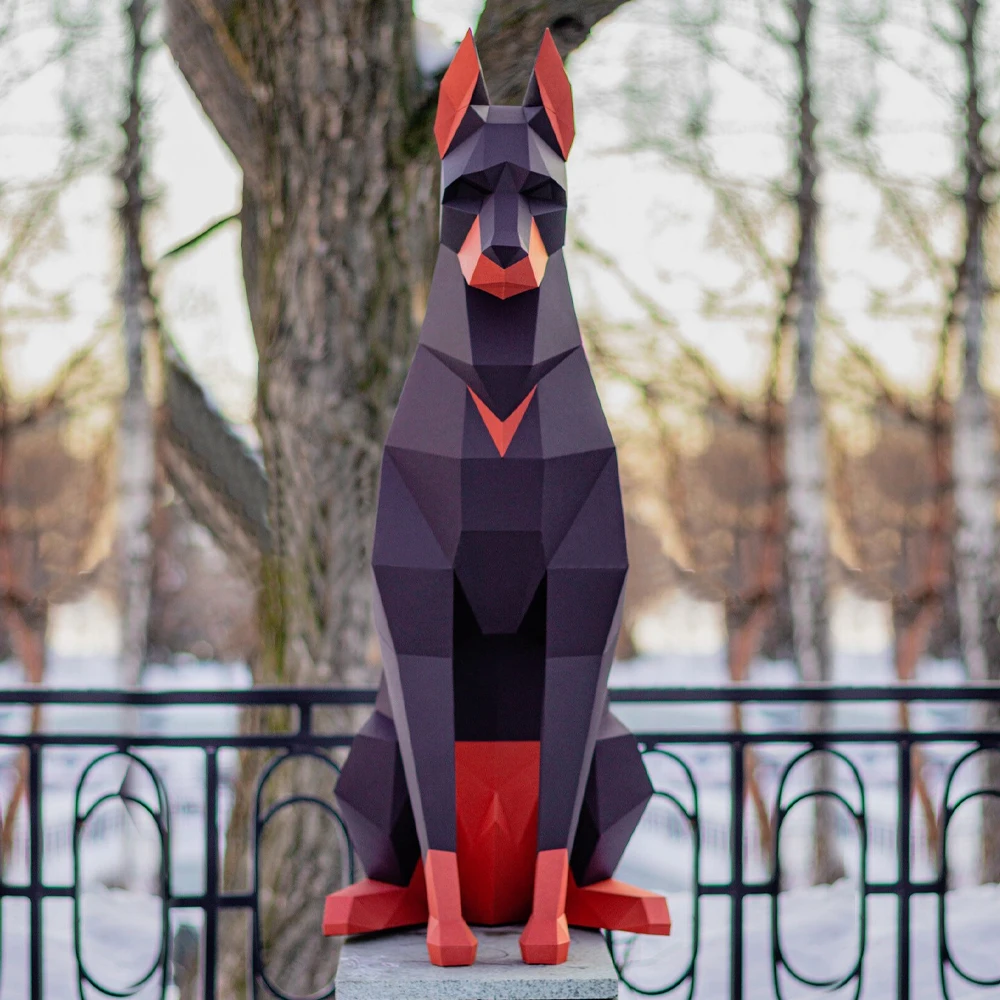 100 سنتيمتر عالية الأسود Doberman الكلب ثلاثية الأبعاد الحيوان النحت Doberman ورق كرافت غرفة نوم غرفة المعيشة اليدوية لتقوم بها بنفسك نموذج اوريغامي