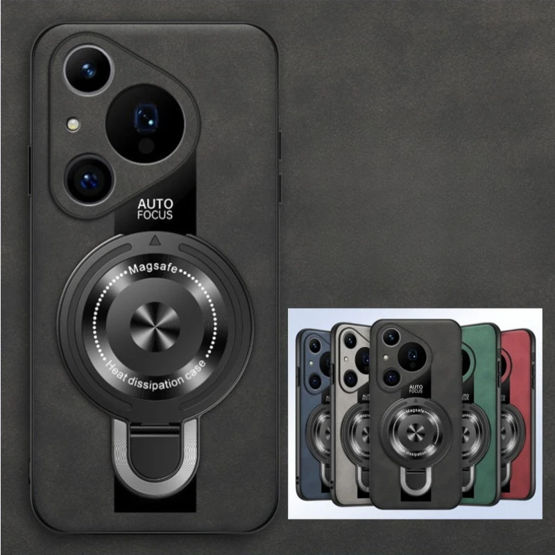 

Sheepskin Wireless Charging Magnetic Ring Stand Holder Cover For Huawei Pura 80 70 Ultra 80 70 Pro Plus Leather Shockproof Case