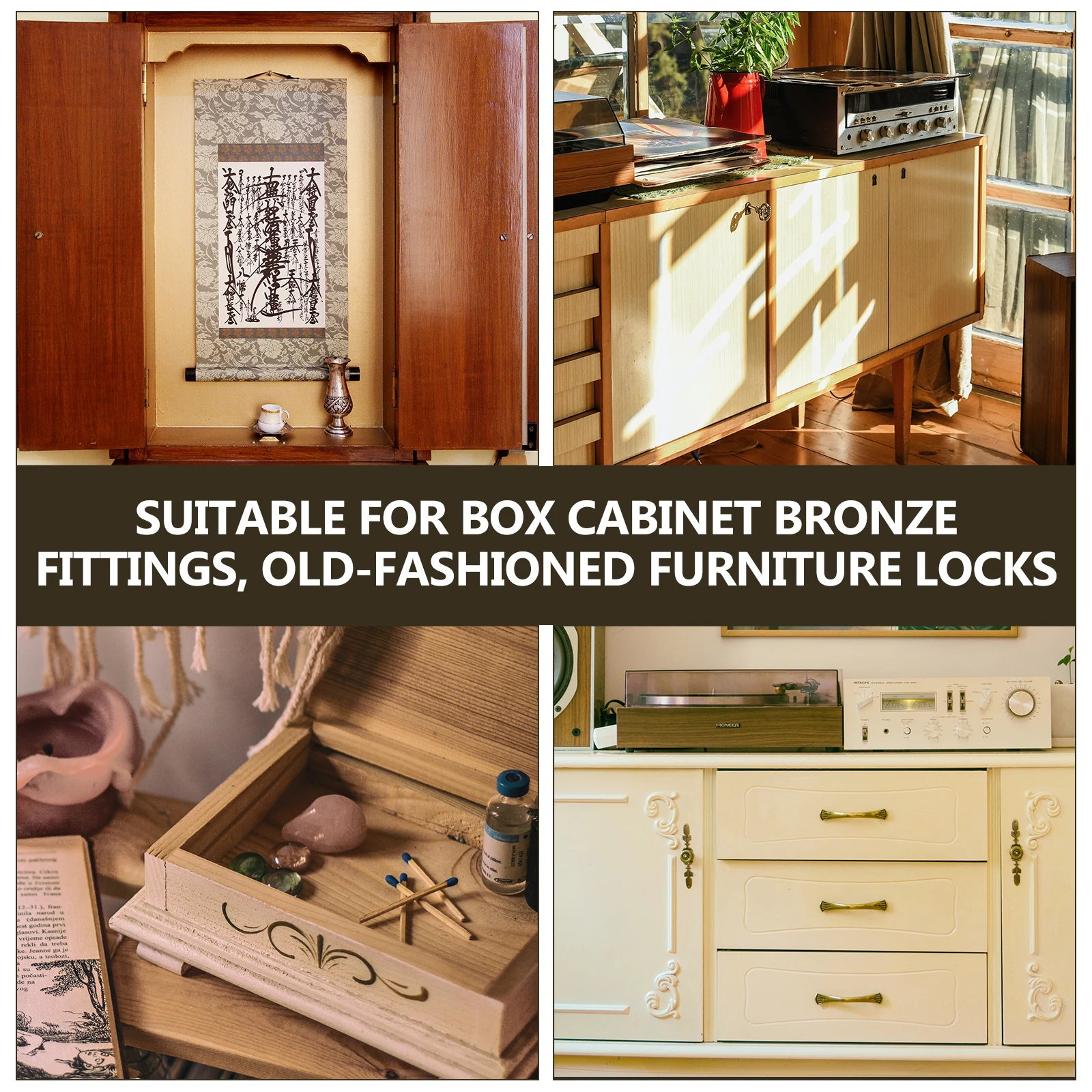 

2 set 2 Sets Cabinet Locks Decorative Jewelry Box Latches Vintage Furniture Metal Key Locks Red Rustic Style Hardware
