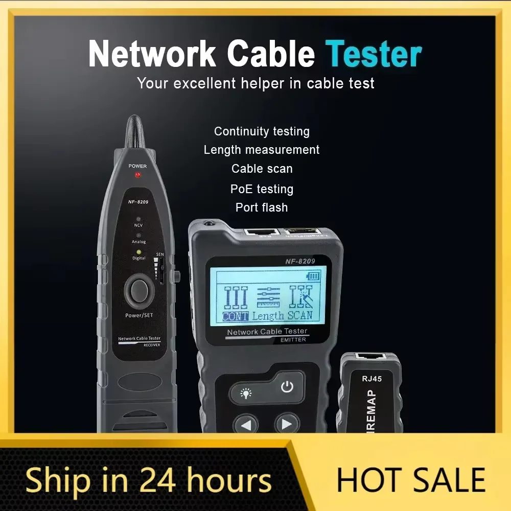 -NF-8209 Network Cable Tester, LCD Display, Measure Length, RJ45 Cable Tracker UTP, Multifunctional Tester, Network Tool