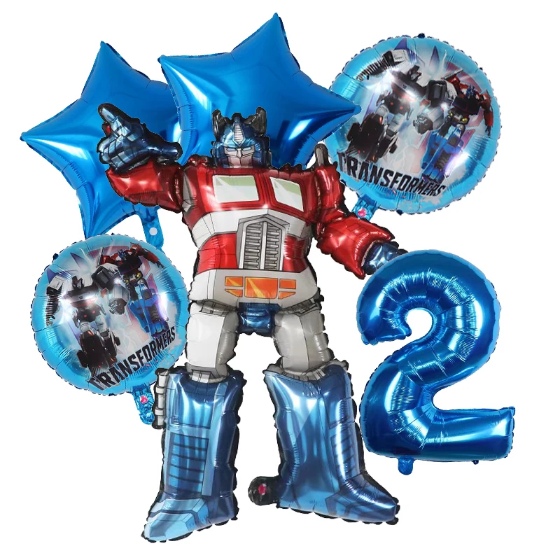 6pcs Transformation Bumblebee Optimus Prime Theme Birthday Party Decorations Aluminum Film Digital Balloon Baby Shower Boy Gift