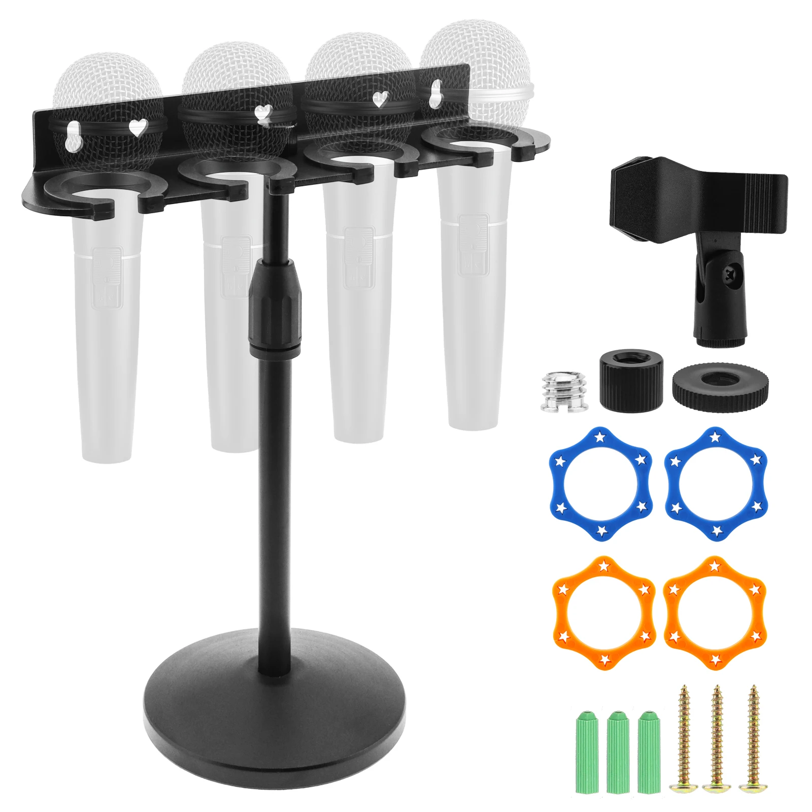 Multi Microphone Holder for Wired and Wireless Mics with Stand and Silicone Gaskets, Holds up to 4 Mics