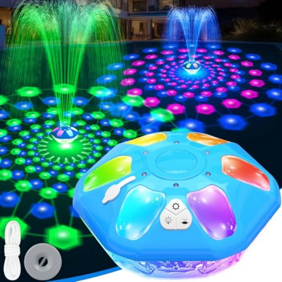 

2026 Upgraded Pool Fountain9000mah Rechargeable Floating Pool Fountain with Light Show Above Ground Pool Water Fountain Pump wi