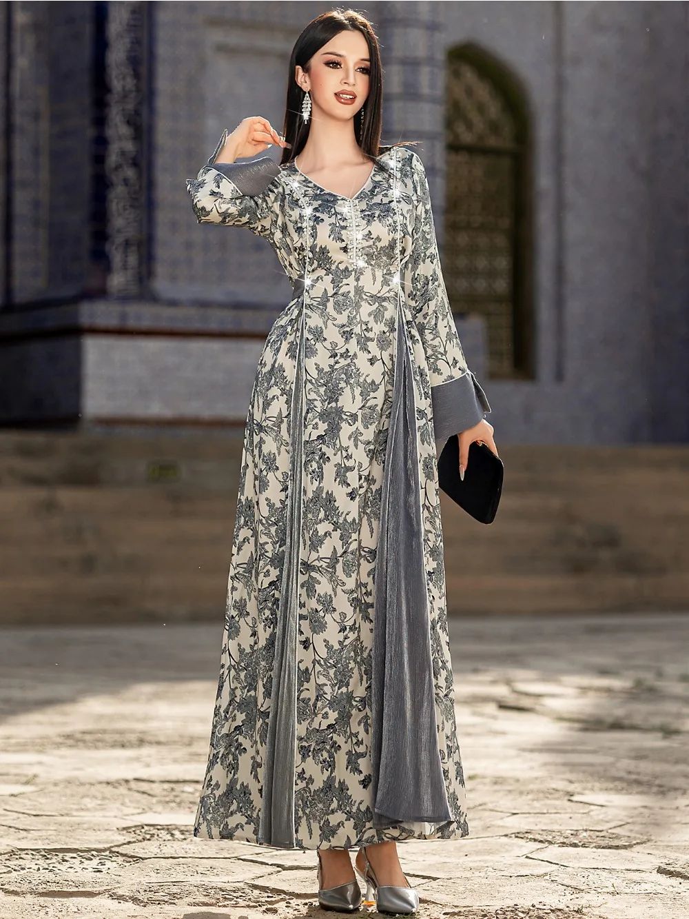 Eid Muslim Dress for Women Abaya Party Diamond Satin Print Jalabiya Ramadan Morocco Long Robe Dubai Kaftan Vestidos Largos 2024