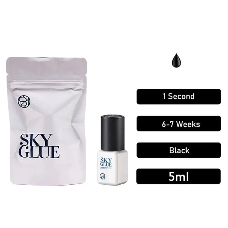 Sky-Colle Originale Coréenne S + pour Extensions de Cils, 1-2s, à vaccage Rapide, Capuchon Noir, Adhésif Durable de 6 à 7 semaines, 5ml