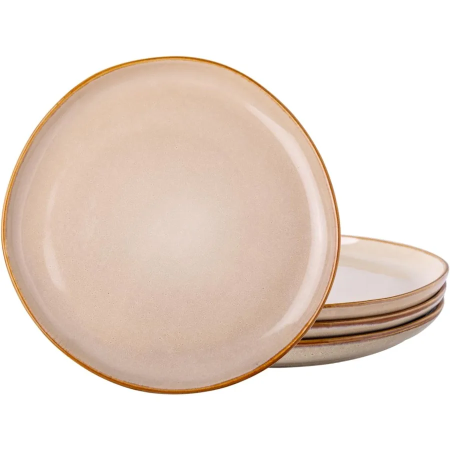 

Керамические тарелки, набор из 4 10,5-дюймовых тарелок ручной работы с реактивной глазурью, каменные тарелки, большой набор посуды в деревенской форме для Ki