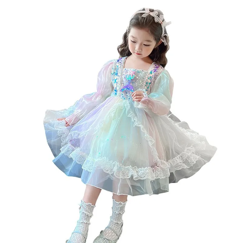 

Girls' Autumn Dress 2025 New Fashionable and Western Style Children's Autumn Dress Lolita Mermaid Princess Dress