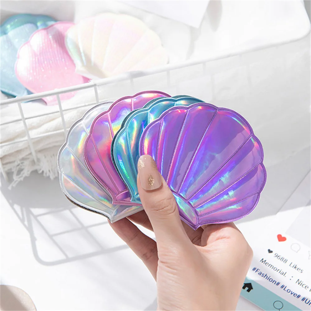 Shell Shape Makeup Mirror Double-Sided 2X Magnifying Vanity Folding Laser Mini Pocket Cosmetic Mirror Hand Compact Beauty Mirror