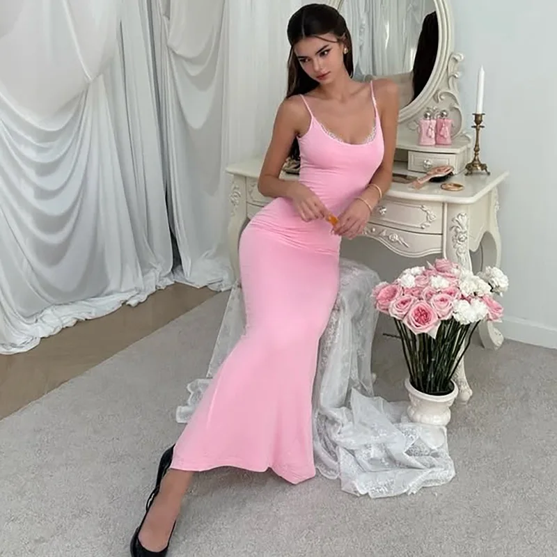 

Tsiisd Slim Lace Women's Spaghetti Strap Maxi Dress Comfy Casual Fashion Elegant Party Evening Gala Dress Female Dress 2026 New