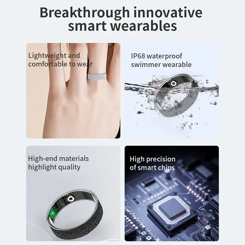 Magnetic Charging Smart Ring with Charging Cable Heart Rate Blood Oxygen Sleep Monitor Pedometer Remote Control Photo Bracelet