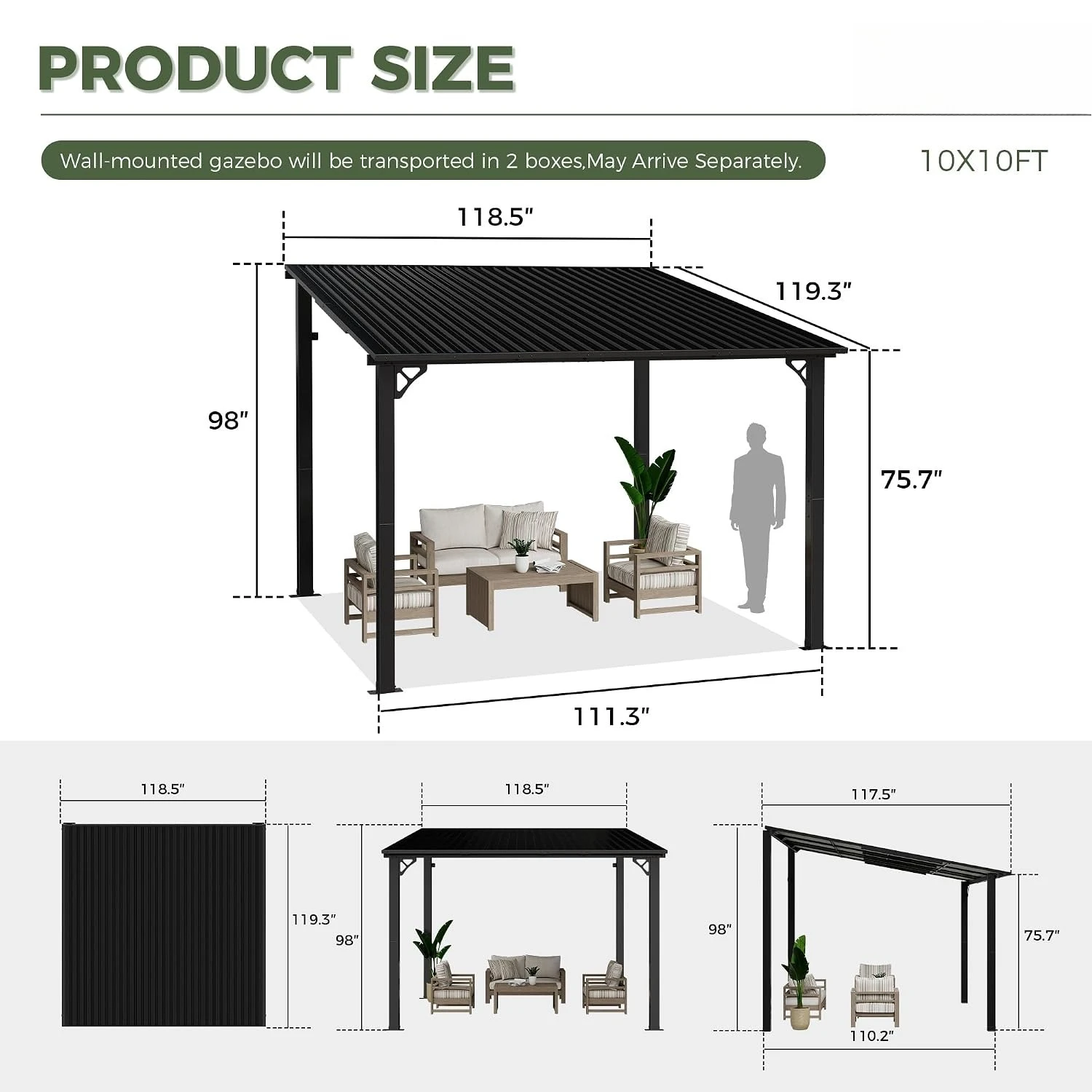 10'x10' Hardtop Lean to Gazebo, Customized