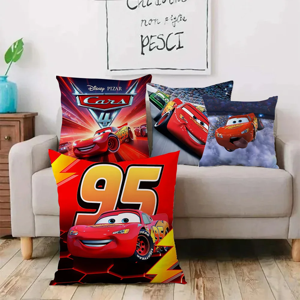 Lightning McQueen Cars Pillow Covers Cartoon Sofa Decorative Home Double-sided Printing Short Plush Cute Cushion Cover