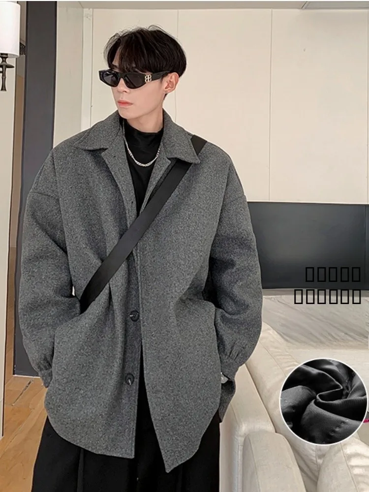 

Мужское шерстяное пальто средней длины свободного кроя в корейском стиле, модное, осенне-зимнее, теплое, с длинными рукавами, на одной пуговице